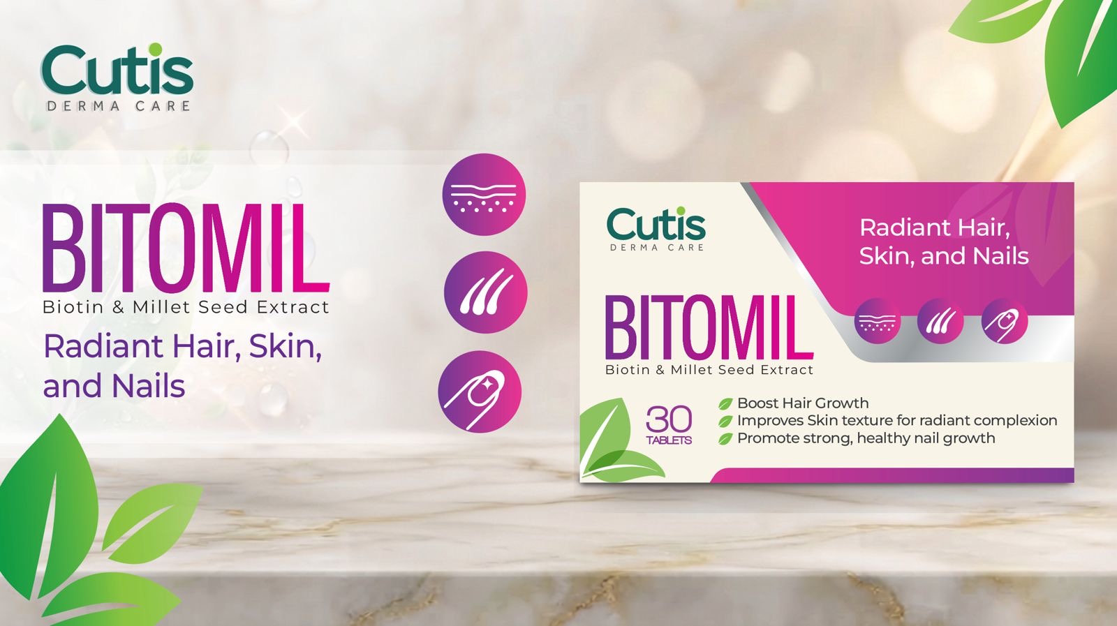 BITOMIL original CUTIS product packaging and promotional artwork