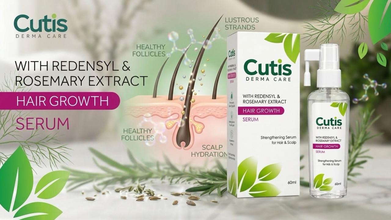 Hair Growth Serum original CUTIS product packaging and promotional artwork